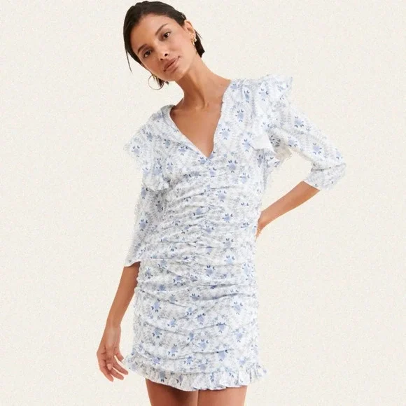 Glamorous Ruched  Ruffle Mini Dress - Picture 3 of 9